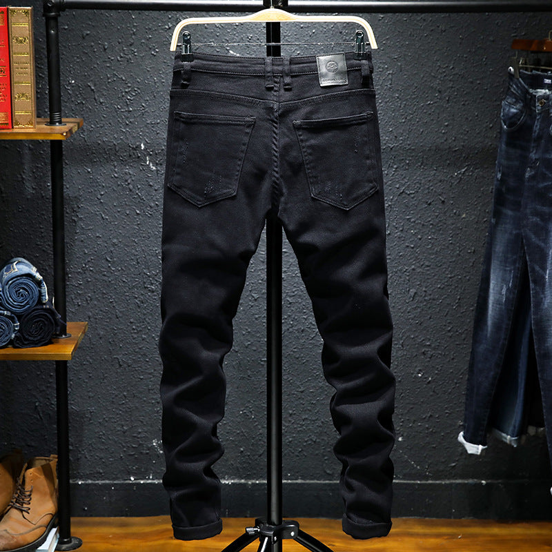 FreestyleCrown Mens Black Ripped Stretch Jeans
