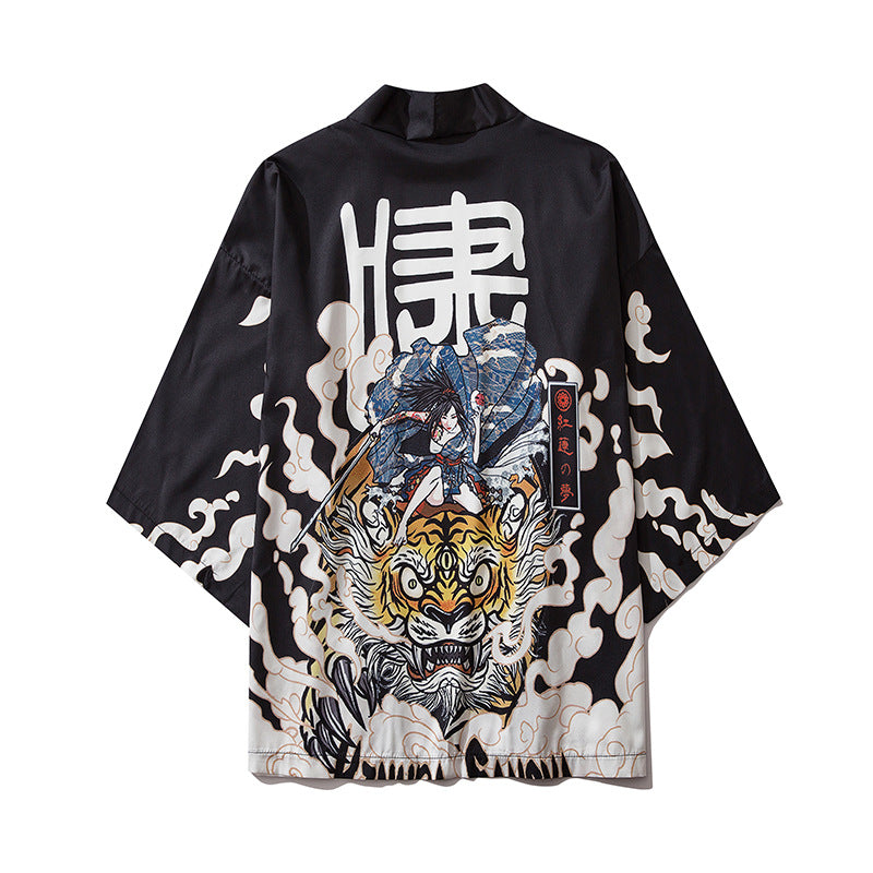 FreestyleCrown Unisex Cat Samurai Streetwear Kimono