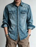 FreestyleCrown Mens Vintage Western Denim Shirt