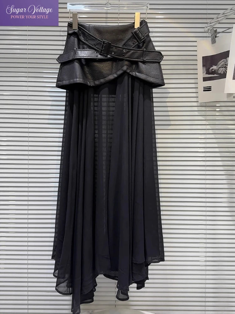 FreestyleCrown Gothic Leather Mesh Maxi Skirt