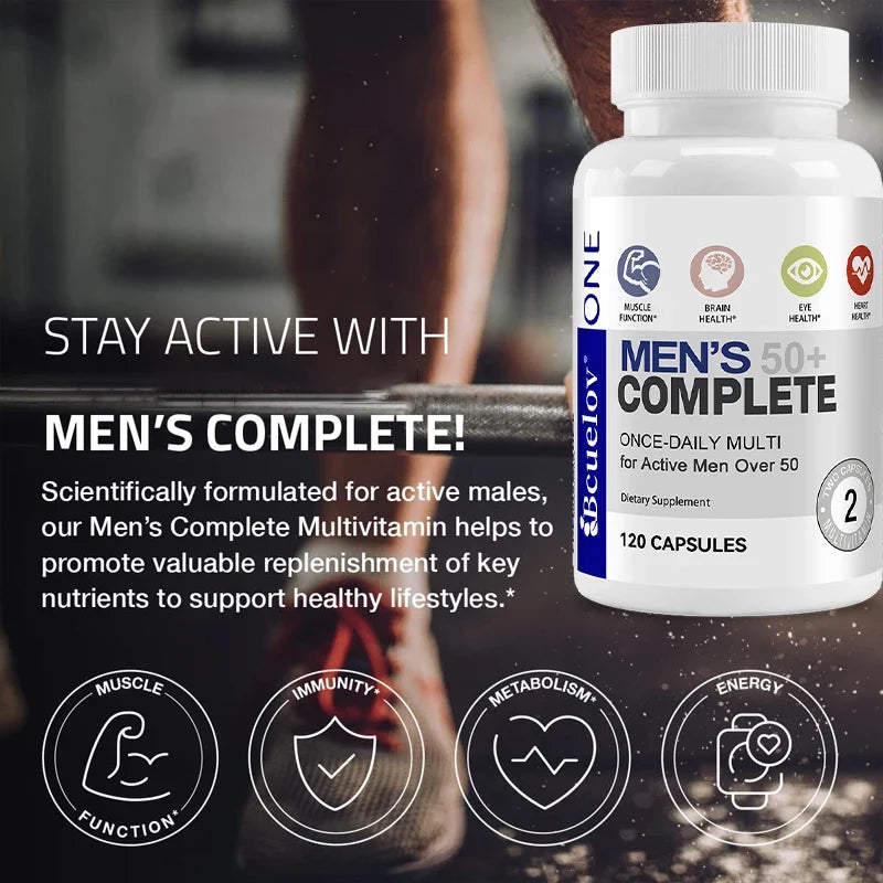 FreestyleCrown Men's 50+ Daily Super Multivitamin, High Potency Formula for Brain, Eye & Heart Health, Vitamins A C D E K B1 to B12 Gluten Free