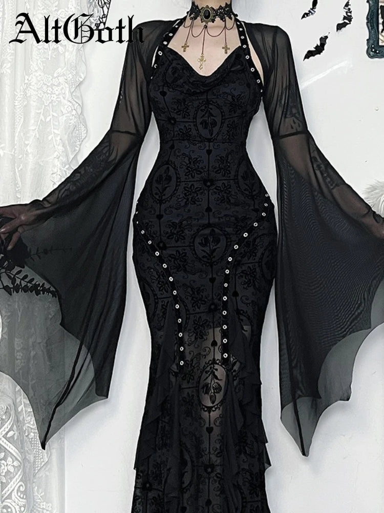 FreestyleCrown Witch Bat Sleeve Mesh Blouse