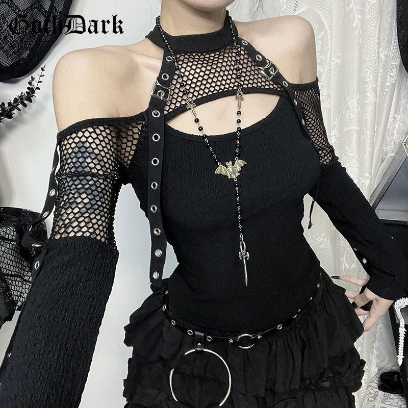 FreestyleCrown Black Mesh Off-Shoulder Top