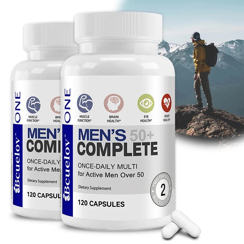 FreestyleCrown Men's 50+ Daily Super Multivitamin, High Potency Formula for Brain, Eye & Heart Health, Vitamins A C D E K B1 to B12 Gluten Free