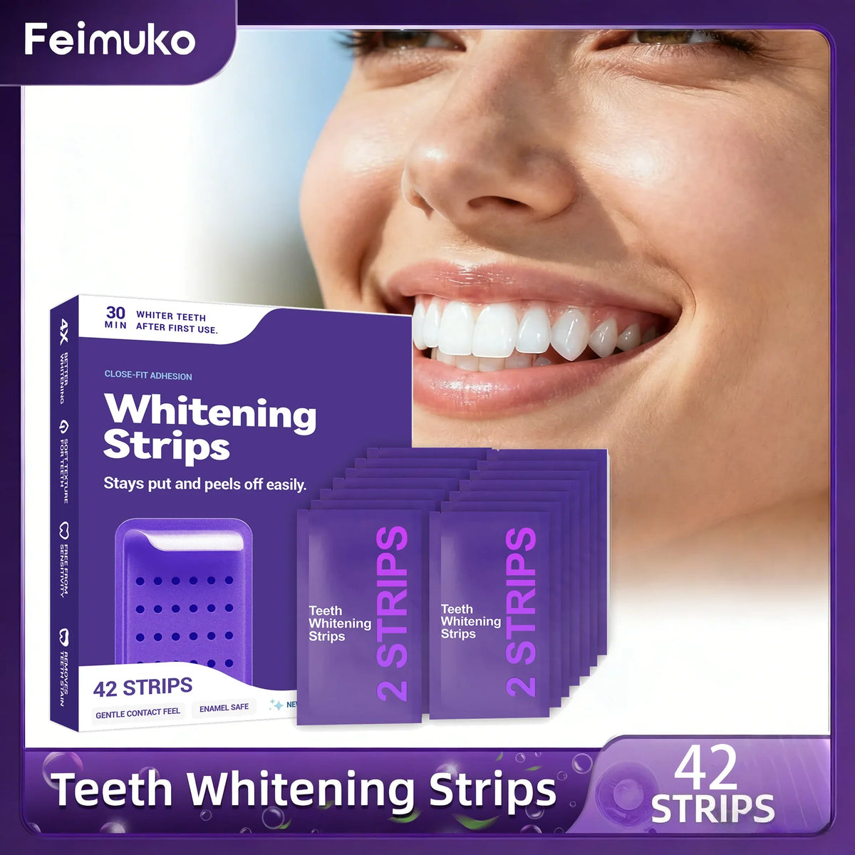 FreestyleCrown Purple Teeth Whitening Strips Improve Dental Yellowing Oral Cleaning Gel Teeth Bright Stain for Lasting Bright Smile
