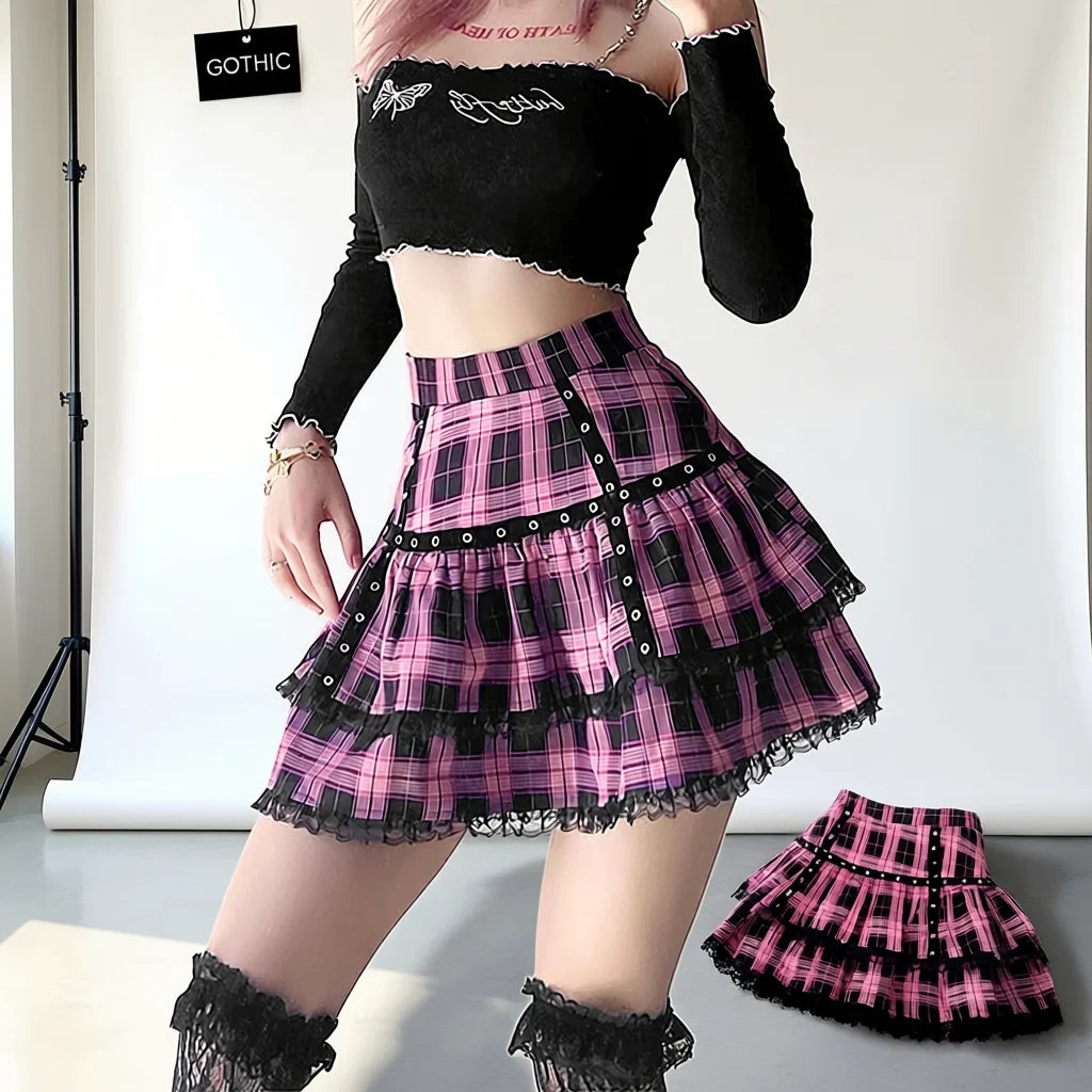FreestyleCrown Mall Goth Lace Ruffle Mini Skirt