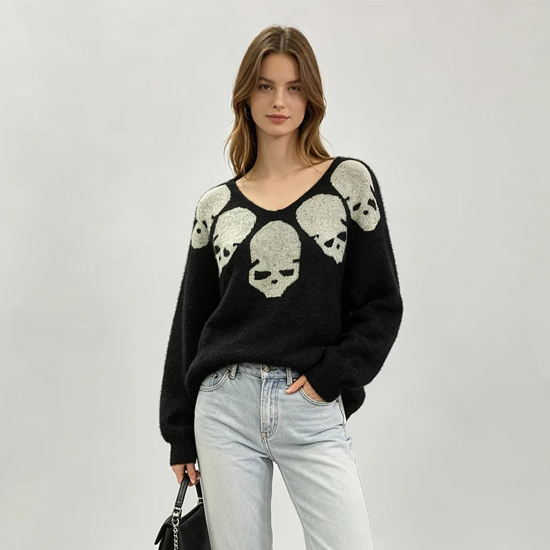 FreestyleCrown Skull Jacquard V-Neck Sweater