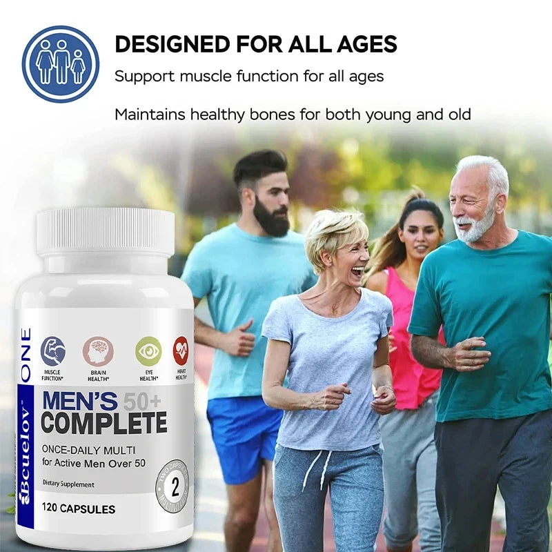 FreestyleCrown Men's 50+ Daily Super Multivitamin, High Potency Formula for Brain, Eye & Heart Health, Vitamins A C D E K B1 to B12 Gluten Free