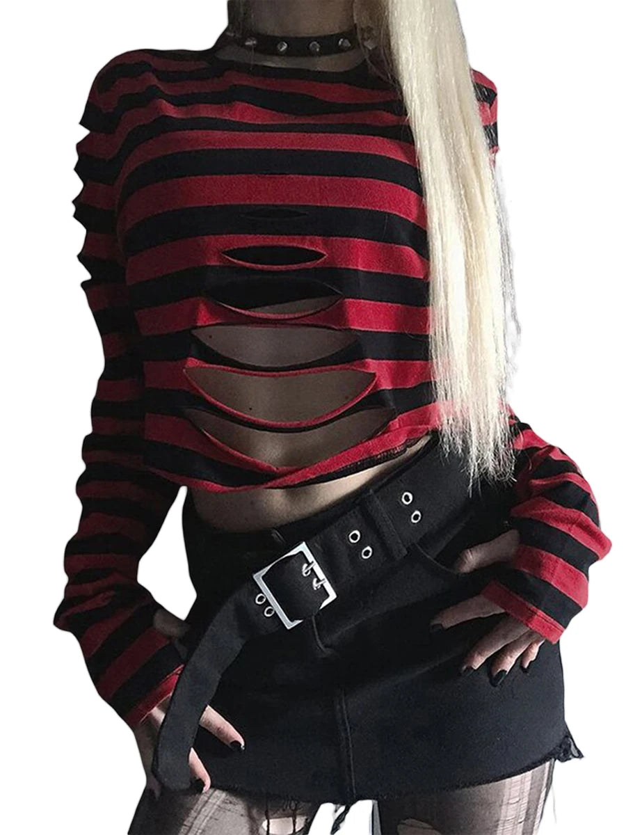 FreestyleCrown Ripped Striped Gothic Crop Top