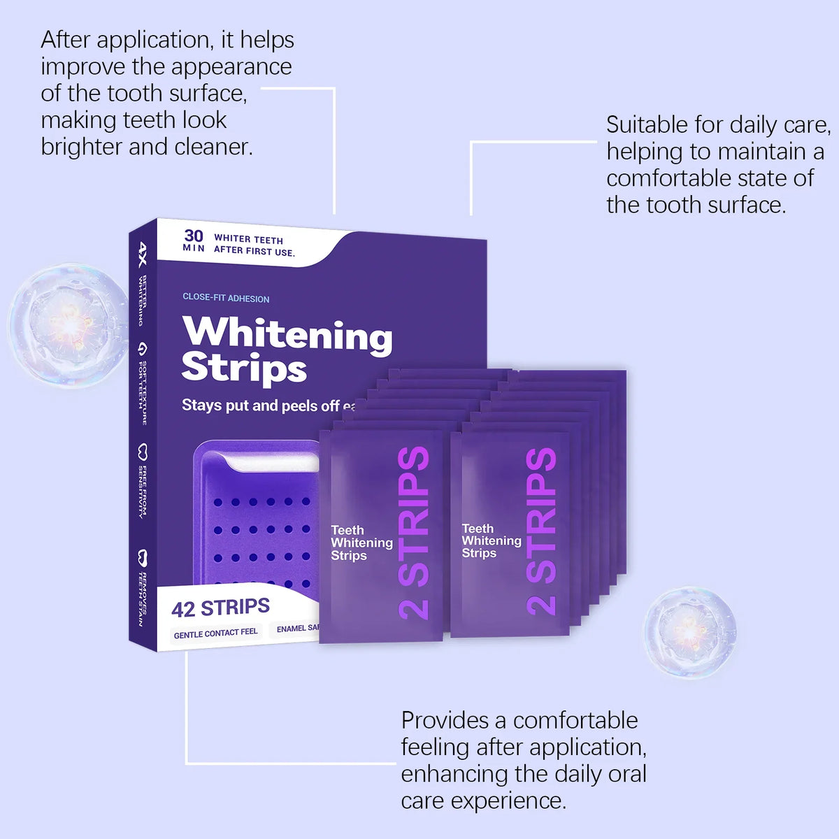 FreestyleCrown Purple Teeth Whitening Strips Improve Dental Yellowing Oral Cleaning Gel Teeth Bright Stain for Lasting Bright Smile