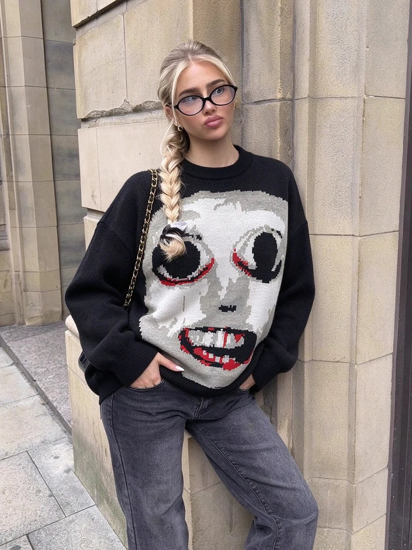 FreestyleCrown Dark Harajuku Horror Portrait Sweater