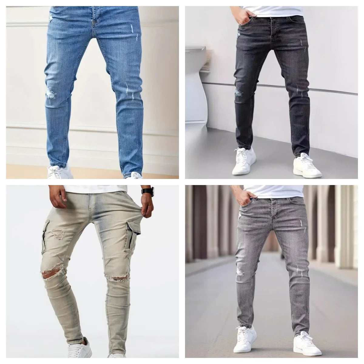 FreestyleCrown Mens Slim Fit Distressed Black Jeans