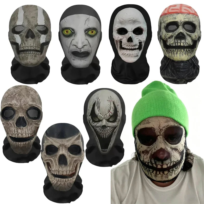 FreestyleCrown Halloween Cosplay Headwear Fashion Hip Hop Hood Hat Headgear 3D Full Face Mask Elastic Mesh Ghost Face Mask for Horror Party