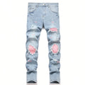 FreestyleCrown Mens Ripped Biker Patch Jeans