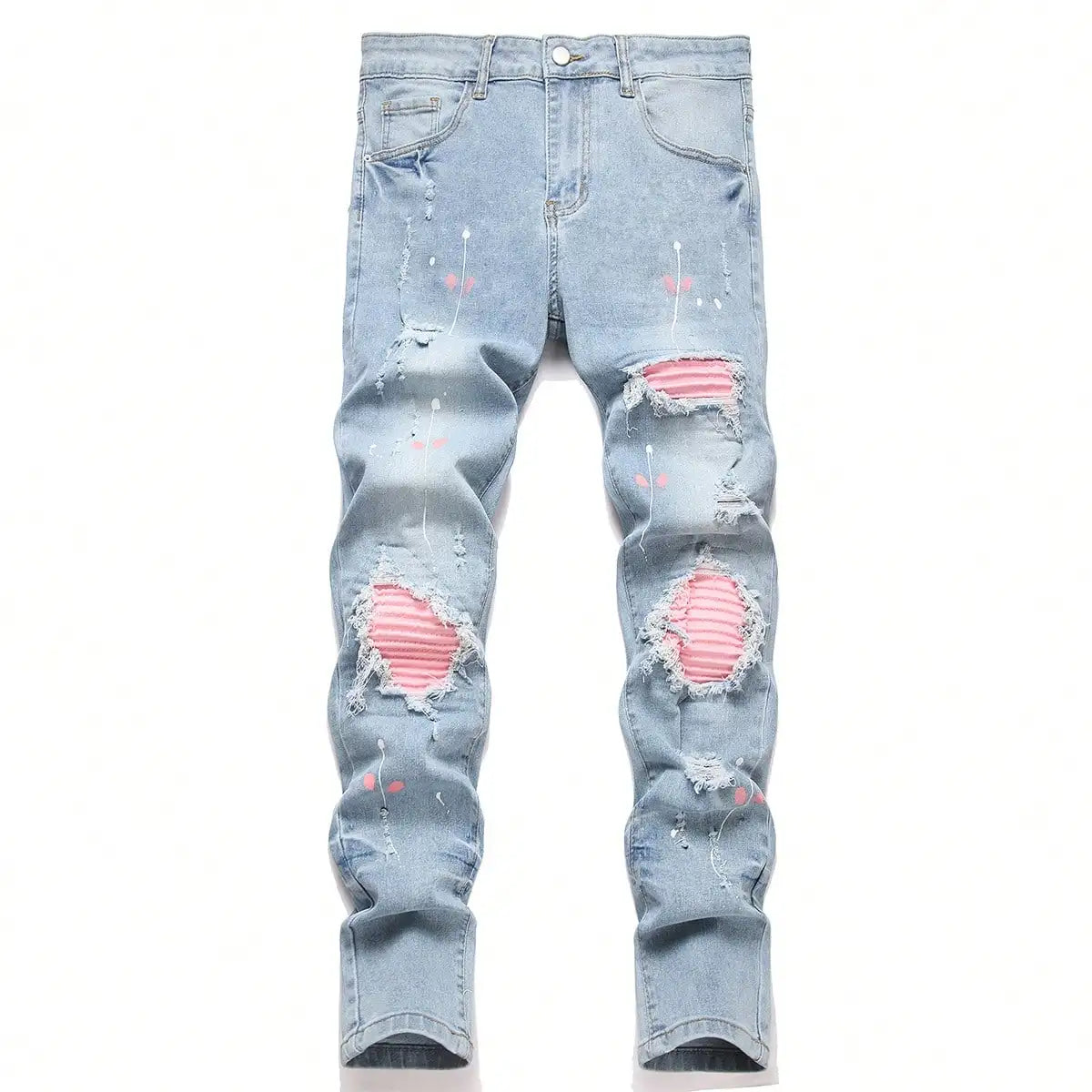 FreestyleCrown Mens Ripped Biker Patch Jeans