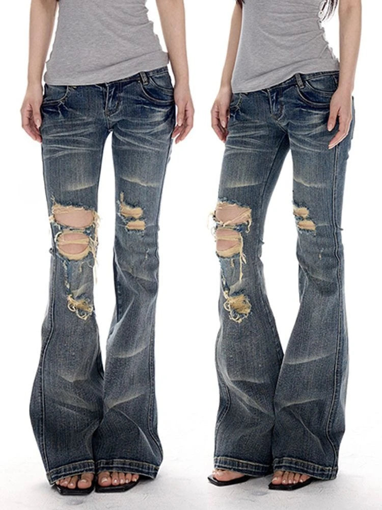FreestyleCrown Womens Vintage Ripped Bootcut Jeans