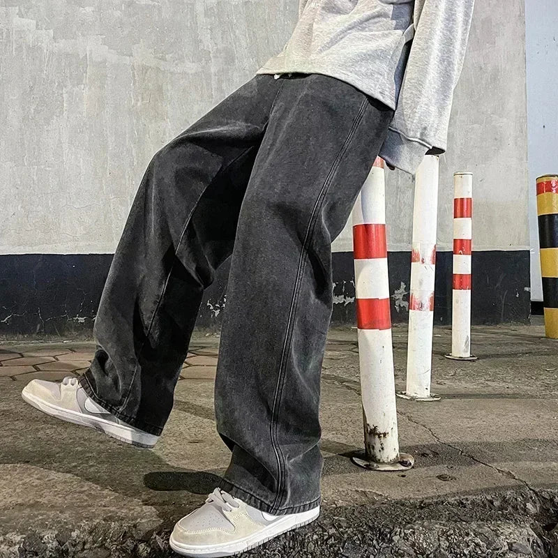 FreestyleCrown Mens Korean Loose Streetwear Jeans