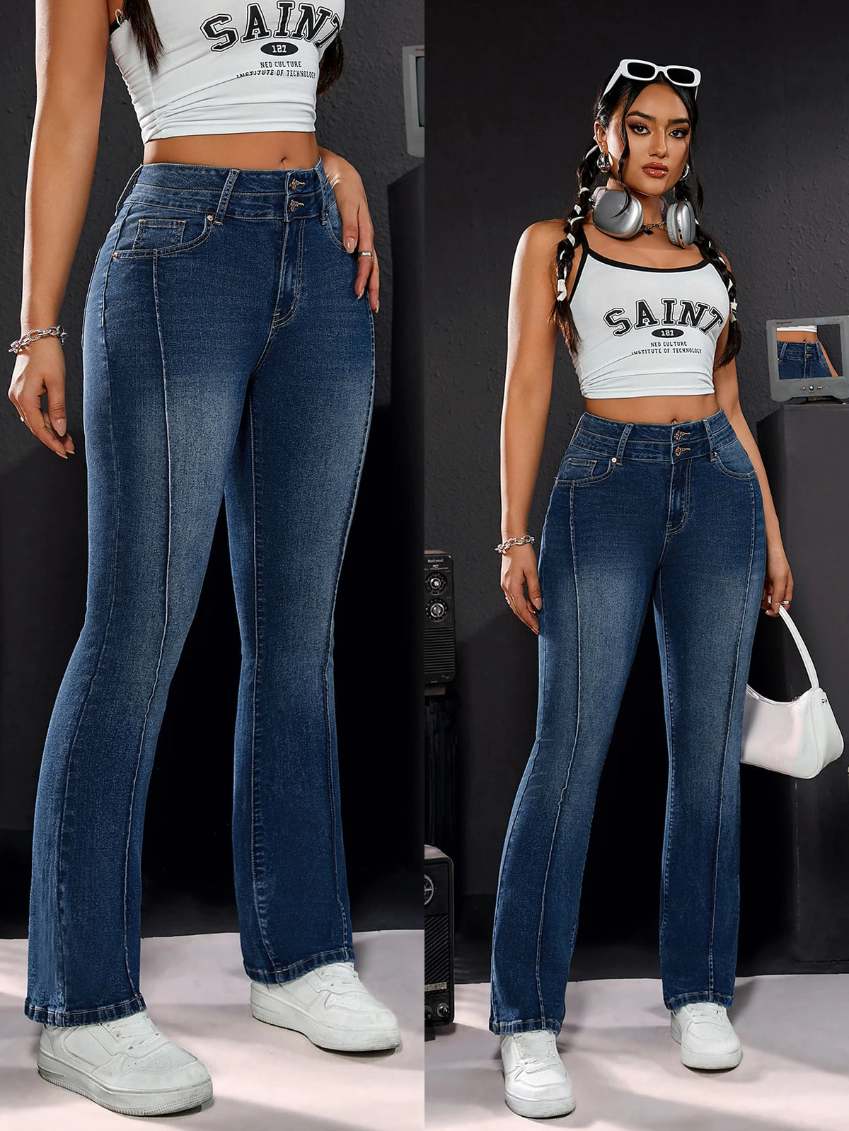 FreestyleCrown Womens High-Waisted Straight Jeans