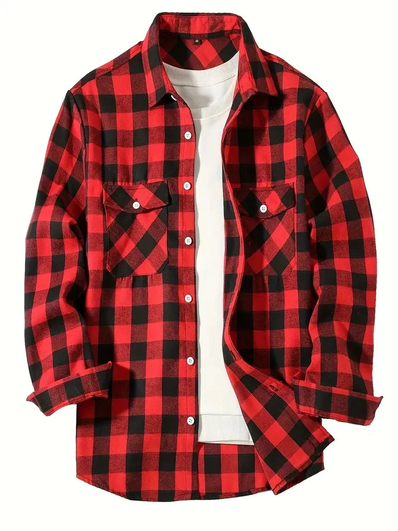 FreestyleCrown Mens Brushed Red Plaid Flannel