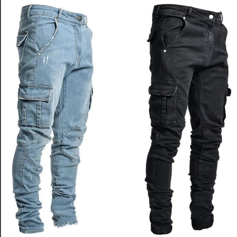 FreestyleCrown Mens Elastic Cargo Denim Jeans