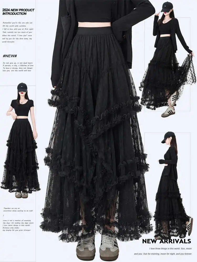 FreestyleCrown Gothic Lace Patchwork Trumpet Skirt