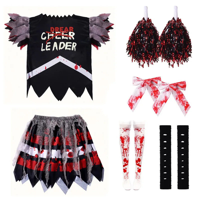 FreestyleCrown Halloween Cosplay Costume  Cheerleaders Digital Printed Dress Suits Horror Performance Party Role Playing Outfits for Girls