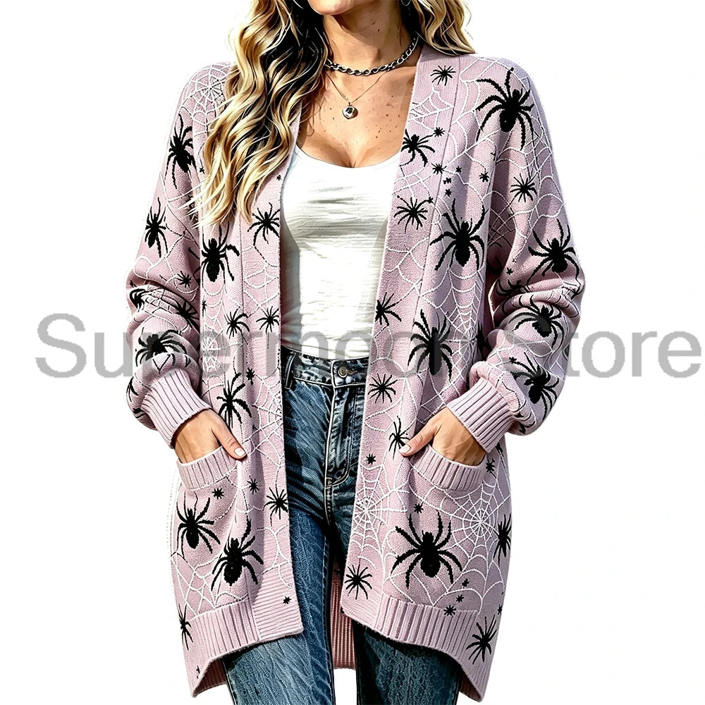 FreestyleCrown Spider Web Print Knit Cardigan