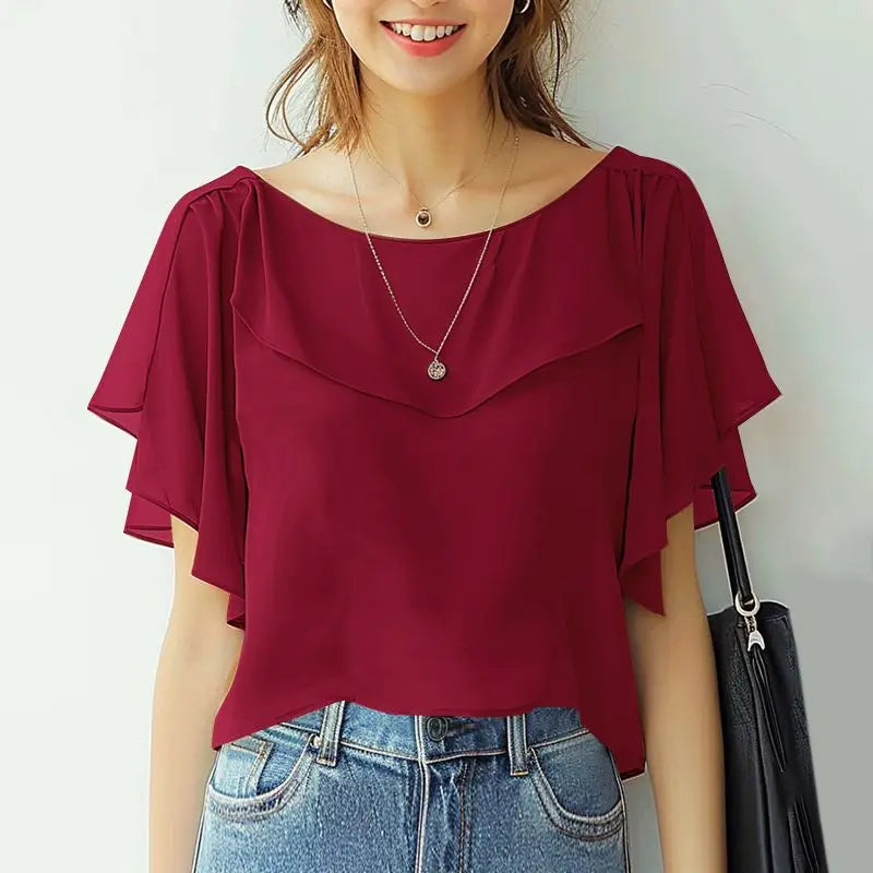 FreestyleCrown Womens Chiffon Ruffle Blouse