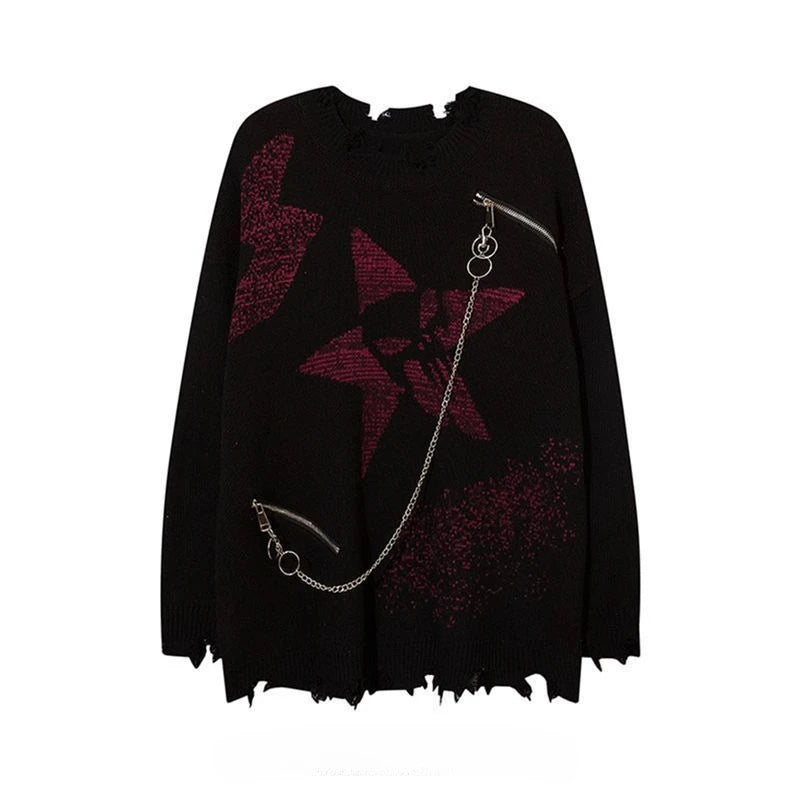 FreestyleCrown Ripped Gothic Zipper Sweater