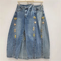 FreestyleCrown Womens Distressed Buckle Wide Leg Jeans