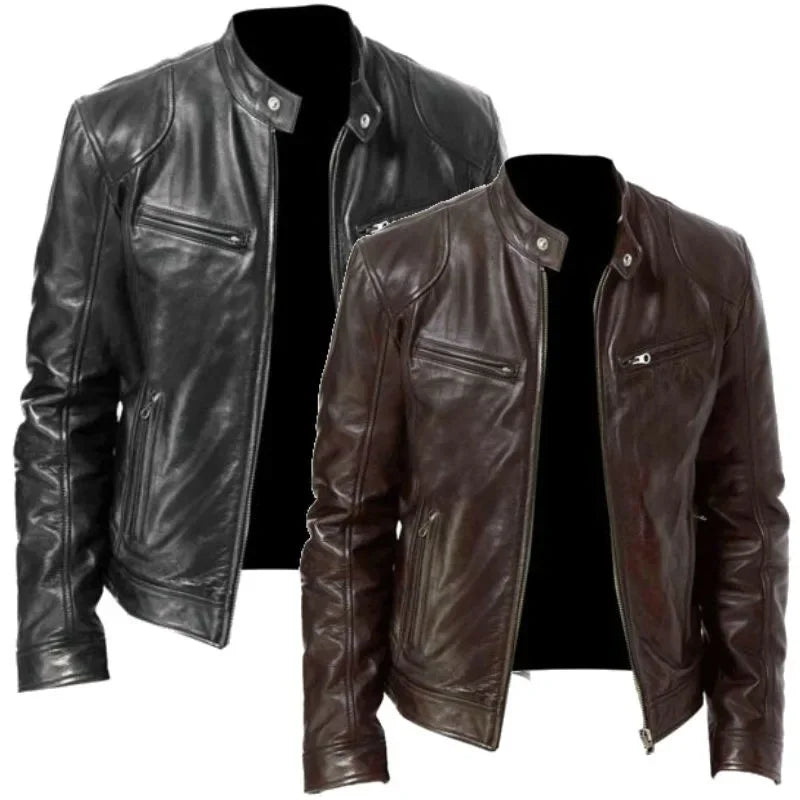 FreestyleCrown Mens Bomber Biker Leather Jacket