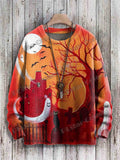 FreestyleCrown Black Cat Ghost Halloween Sweater