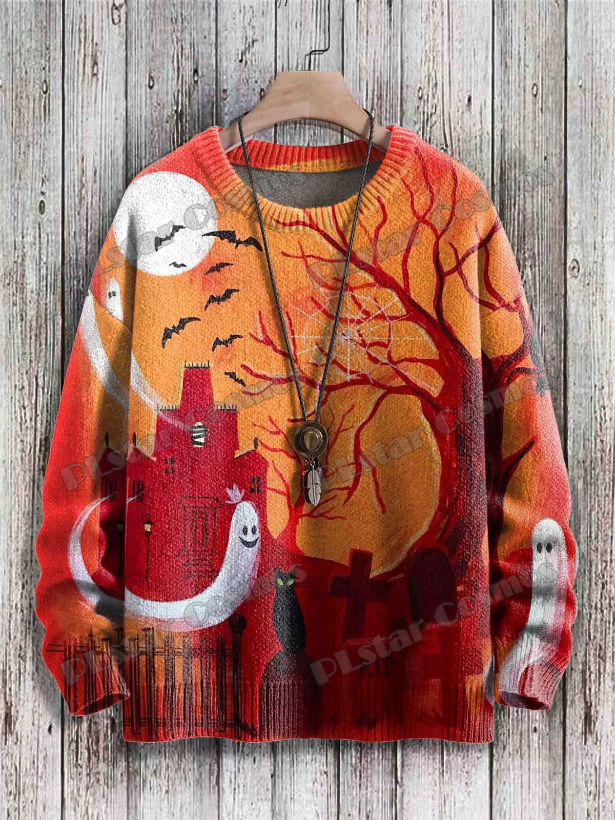 FreestyleCrown Black Cat Ghost Halloween Sweater