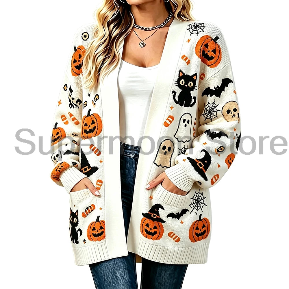 FreestyleCrown Pumpkin Ghost Bat Knit Cardigan