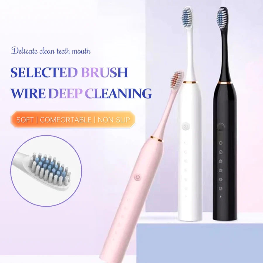 FreestyleCrown Electric Ultrasonic Toothbrush Six Speed Mode Home Soft Hair USB Charging Waterproof Adult Tooth Cleaner Automatic Couple Set-