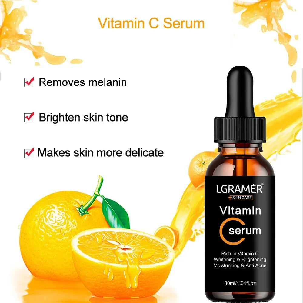 FreestyleCrown Skincare Products Vitamin C Facial Serum Brighten Skin Lighten Spots Hyaluronic Acid Face Essence Skin Care Products 30/50ml