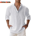 FreestyleCrown Mens Cotton Linen Henley Shirt