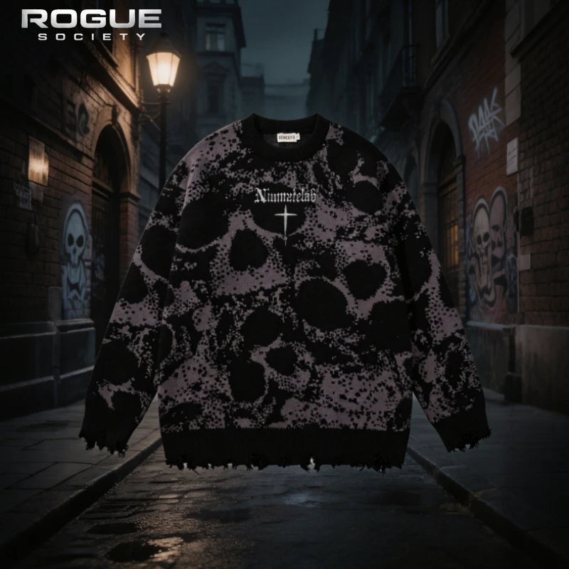 FreestyleCrown Gothic Skull Cross Knit Sweater