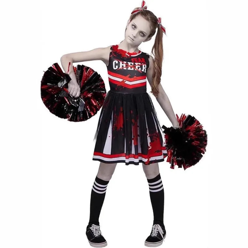 FreestyleCrown Halloween Cosplay Costume  Cheerleaders Digital Printed Dress Suits Horror Performance Party Role Playing Outfits for Girls