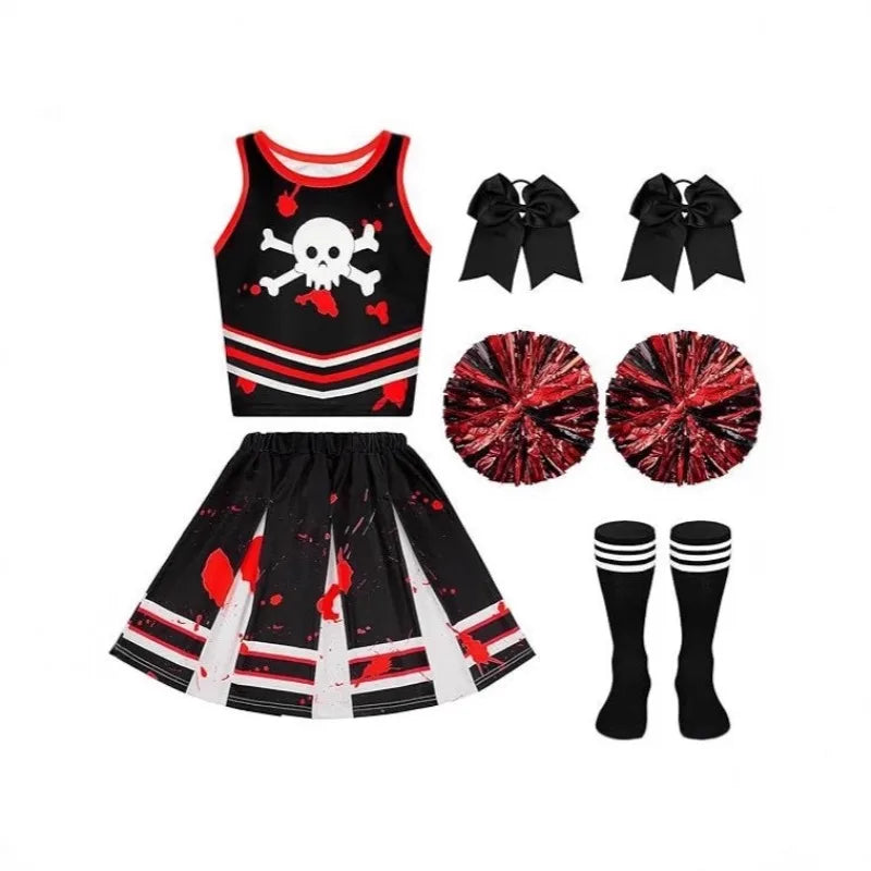 FreestyleCrown Halloween Cosplay Costume  Cheerleaders Digital Printed Dress Suits Horror Performance Party Role Playing Outfits for Girls