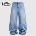 FreestyleCrown Mens Light Wash Baggy Wide Leg Jeans