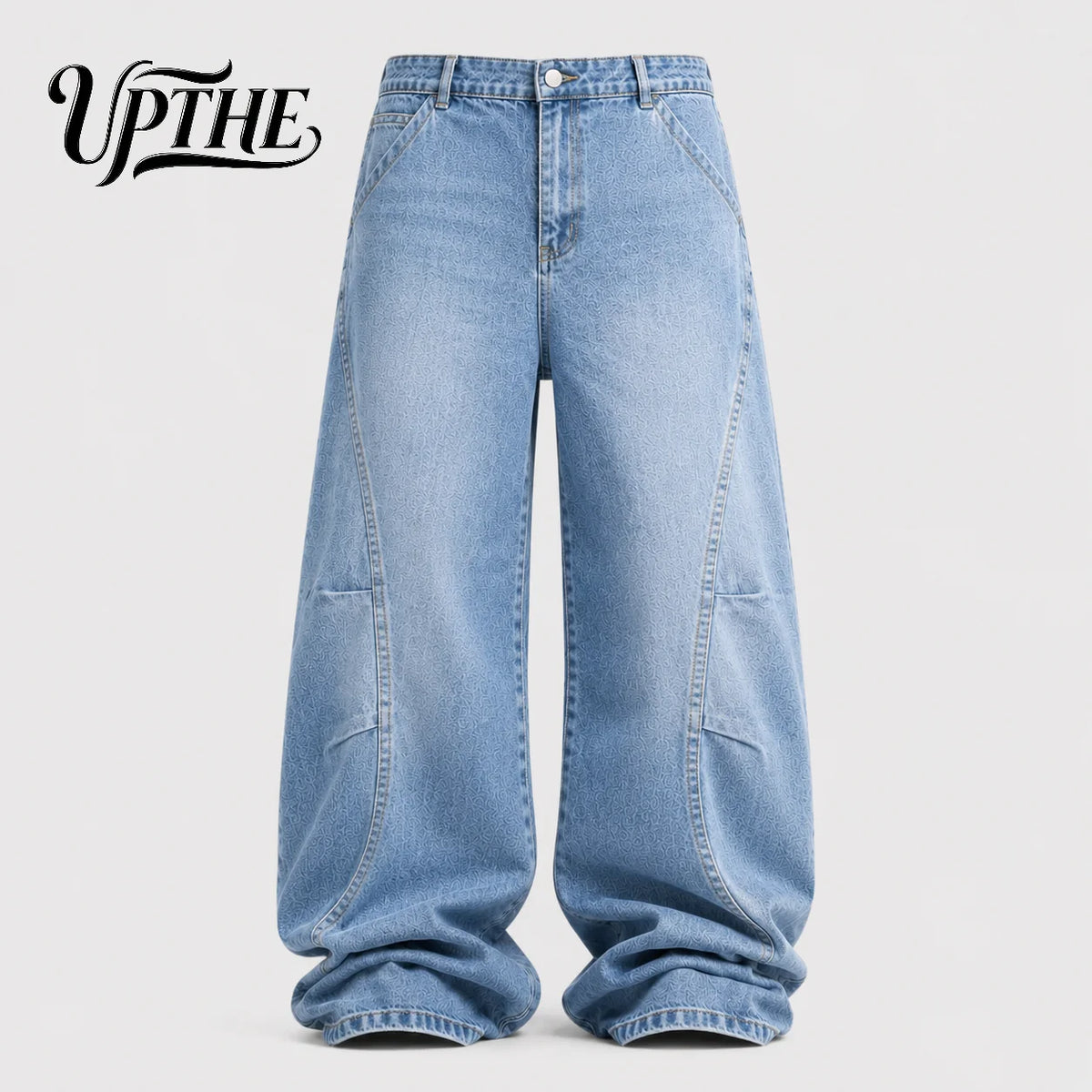 FreestyleCrown Mens Light Wash Baggy Wide Leg Jeans