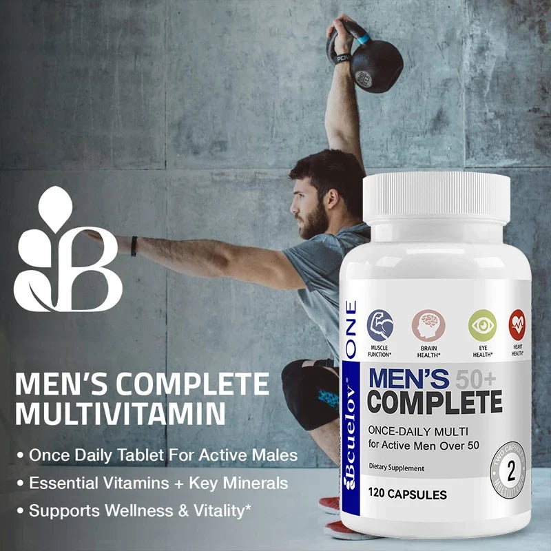FreestyleCrown Men's 50+ Daily Super Multivitamin, High Potency Formula for Brain, Eye & Heart Health, Vitamins A C D E K B1 to B12 Gluten Free