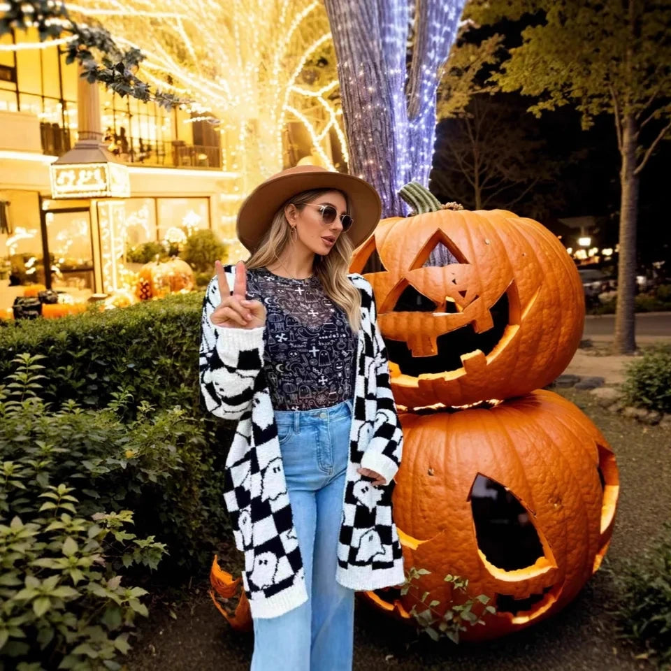 FreestyleCrown Ghost Print Cardigan Sweater