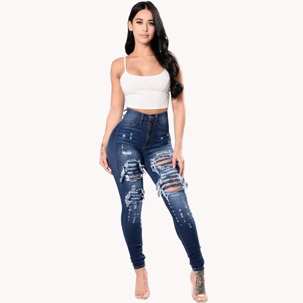 FreestyleCrown Womens High Waist Ripped Skinny Jeans