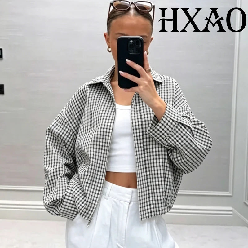 FreestyleCrown Womens Plaid Bomber Jacket