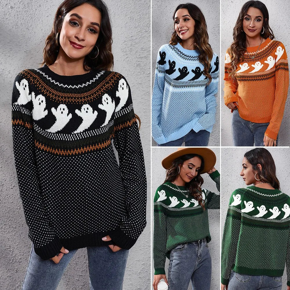 FreestyleCrown Ghost Print Halloween Sweater