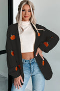 FreestyleCrown Pumpkin Embroidery Knit Cardigan
