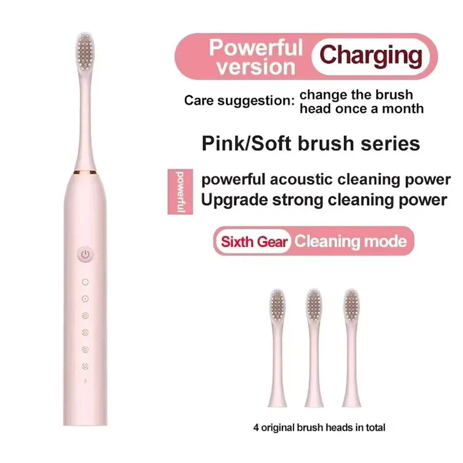 FreestyleCrown Electric Ultrasonic Toothbrush Six Speed Mode Home Soft Hair USB Charging Waterproof Adult Tooth Cleaner Automatic Couple Set-