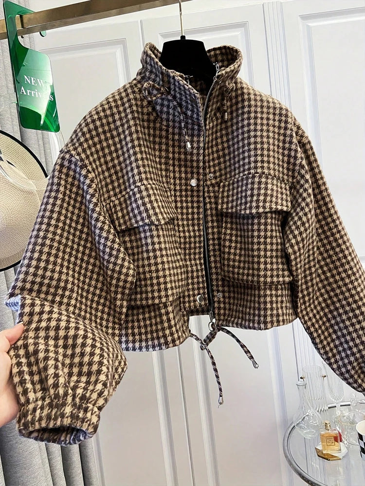 FreestyleCrown Womens Houndstooth Cropped Jacket